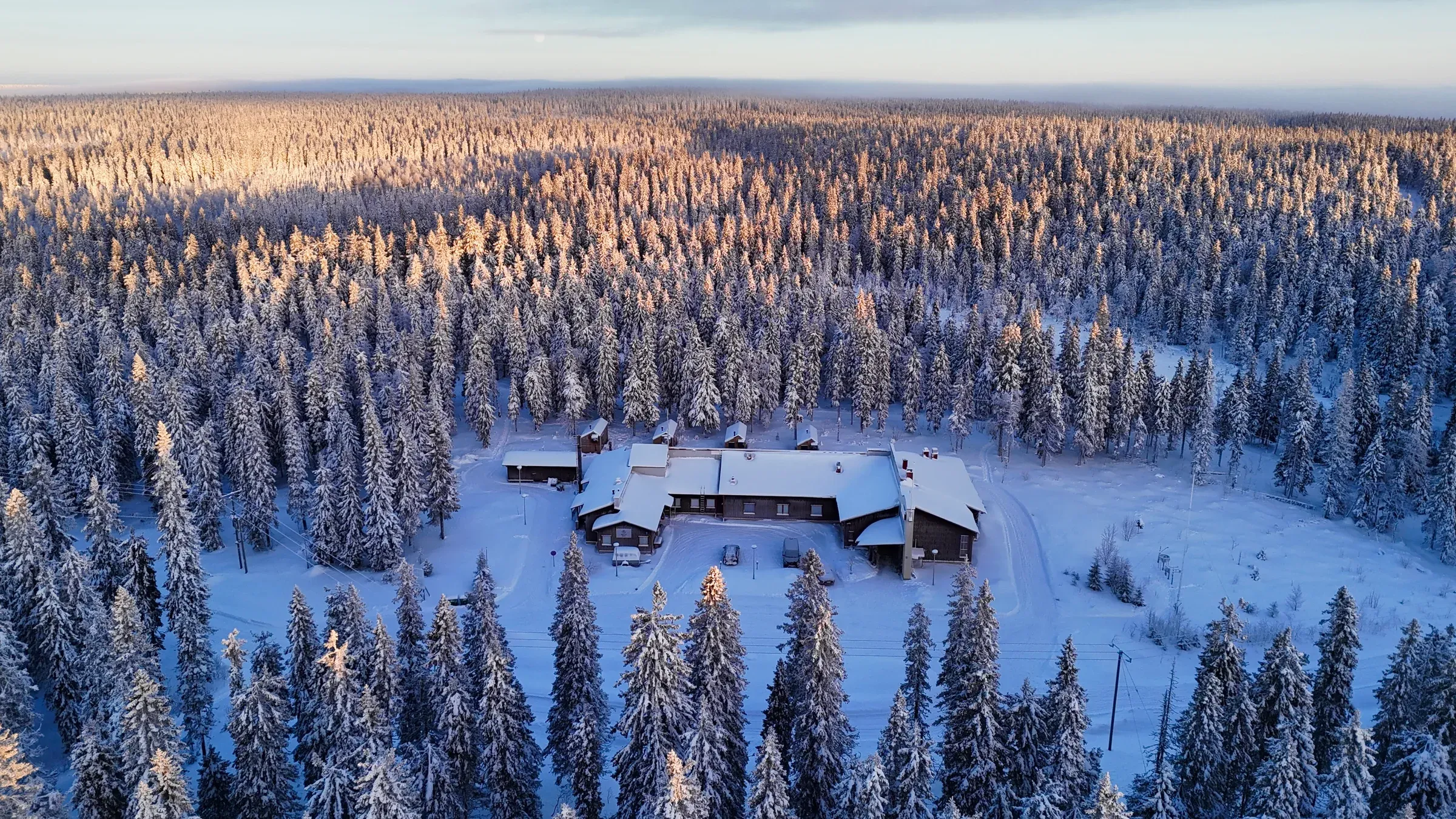 Arctic Nest at dusk, deep in the Kainuu forest